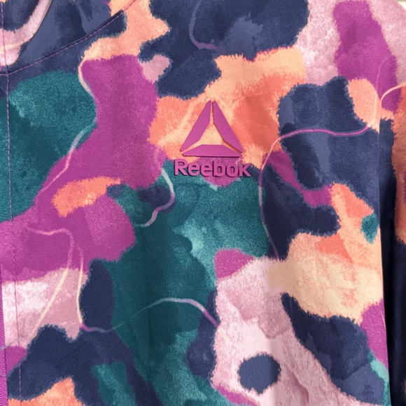 Reebok Windbreaker Womens Large Purple Camo Jacket Hooded Athleisure Sporty Gym - Picture 7 of 13